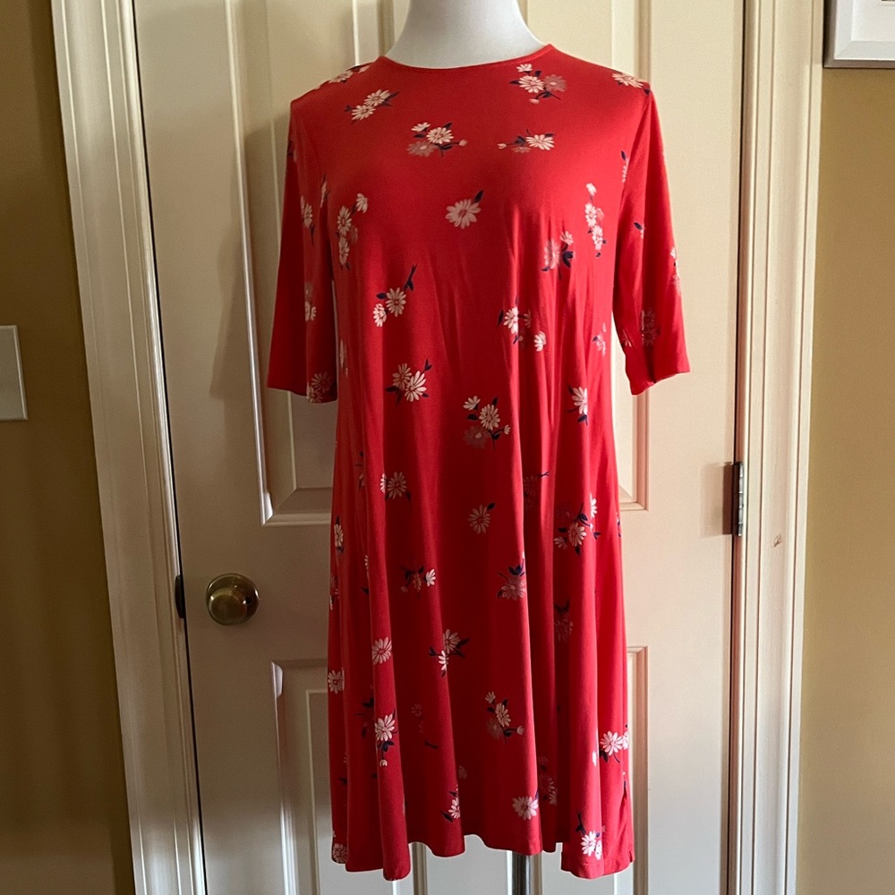 Old Navy Jersey Knit Floral Coral  Knit Dress Sz L